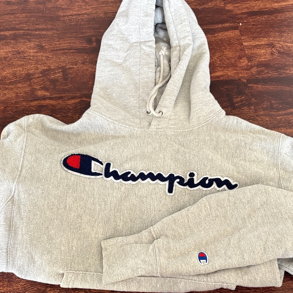 Champion Light Gray Hoodie with Logo